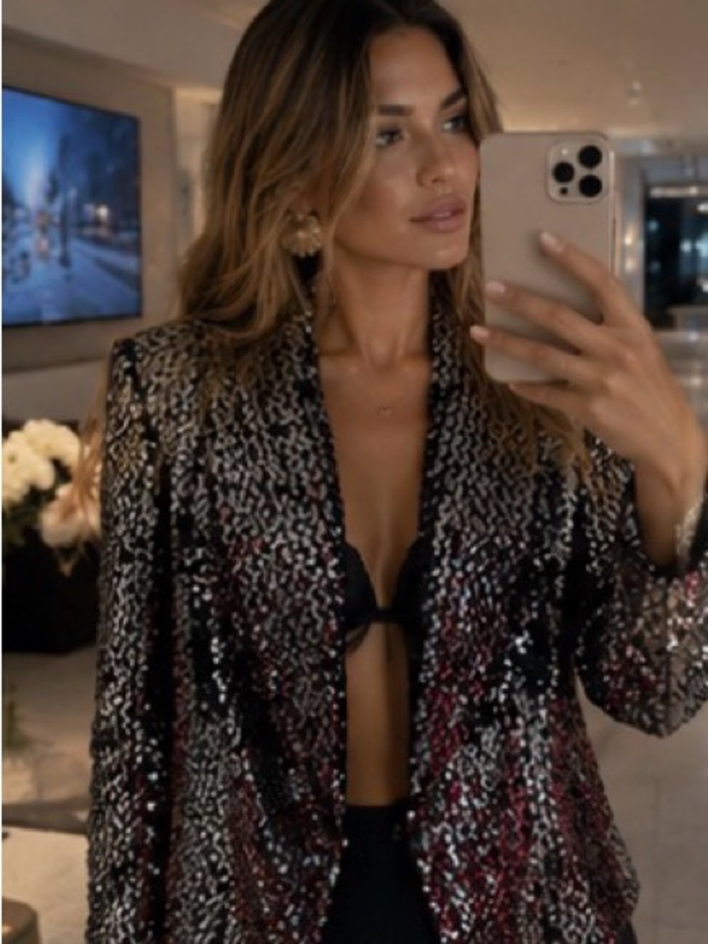 St. John Black & Silver Sequin Blazer - Picture 5 of 7
